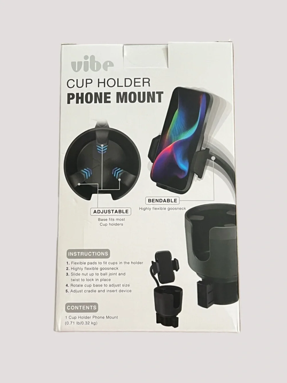 Vibe Black Cup Holder Phone Mount with Gooseneck- Up to 3.5 Width
